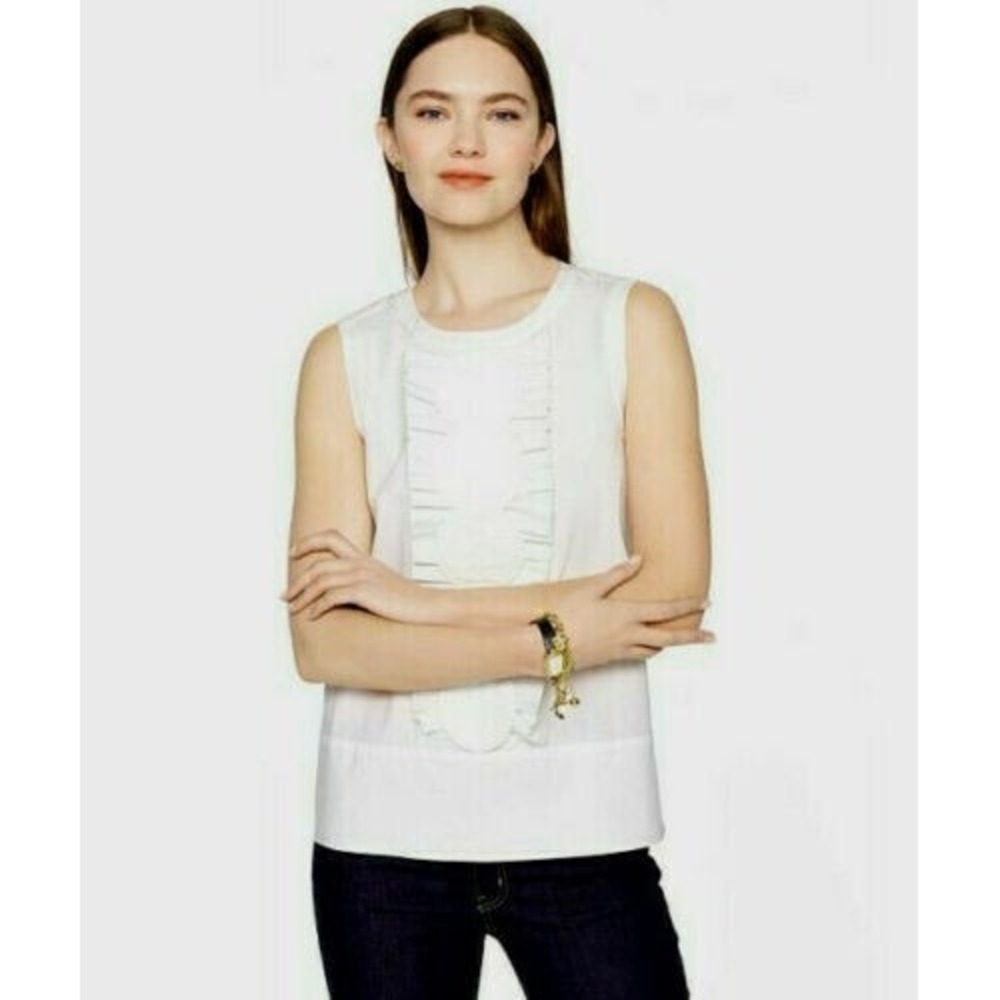 NWT Kate Spade Scallop Ruffle Stretch Cotton Poplin Top 0 00 XS White Sleeveless